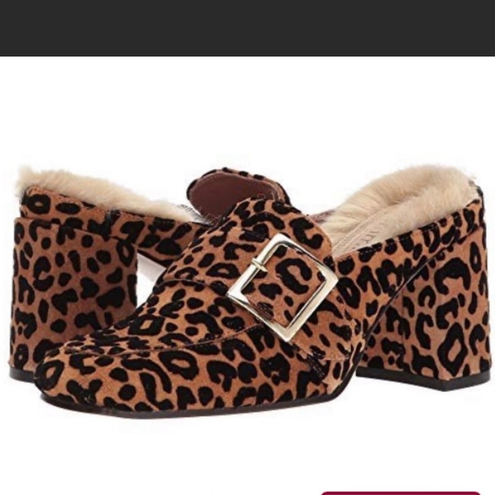 Summit by White Mountain Tan Leopard Macey Suede Buckle Accent Mule